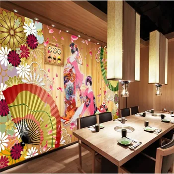 Japonų Stiliaus Cherry Blossom Tradicinių Kostiumų Grožį Sienų Tapetai Suši Restoranas Pramonės Dekoro Sienos Popieriaus 3D