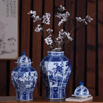 Jingdezhen Mėlynos Ir Baltos spalvos Porceliano šventykla jar Vaza Antikvariniai Naujas Klasikinio Kinų Kambarį Antikvariniai apdaila, keraminės jar