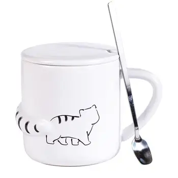 justdolife Funny Cat Puodelis Nustatyti Unikalią Animaciją Kačių Puodeliai Kavos Puodelis Keramikos Pieno Puodelis Su Dangteliu & Šaukštas Drinkware Taurė
