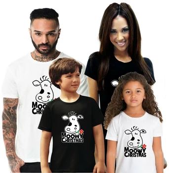 KALĖDOS MOOWY KALĖDŲ MIELAS GYVŪNŲ MOO JUODA BALTA KARVĖ MOOWEY KALĖDŲ Šeimos Atitikimo Komplektus T - Shirts