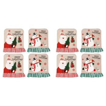 Kalėdų Kėdžių Dangose, Nustatyti 8 Santa Claus Sniego Kepurę Kalėdų Kėdės Nugaros Apima Kalėdos Namų Virtuvės Puošmena