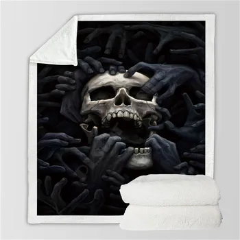 Kaukolė 3d atspausdintas vilnos antklodė, Lovos Pėsčiųjų Iškylą Storio Antklodė Mados Lovatiesė Sherpa Mesti Antklodę Stilius-06