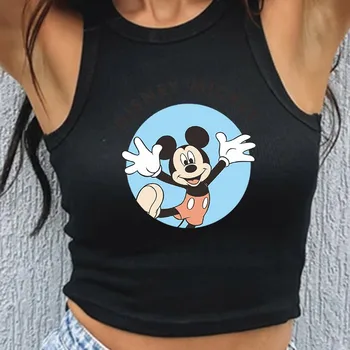 Kawaii Mickey Mouse Juokingi Šviesą Gotikos Grunge Drabužiai Be Rankovių Slim Apkarpytos Tankų Harajuku Derliaus Medvilnės Camisole Liemenės
