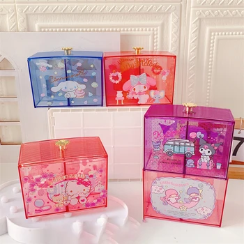Kawaii Sanrio Animacinių Filmų Desktop Storage Box Mielas Hello Kitty Mano Melodija Rūšiavimo Dėžutė Papuošalų, Kosmetikos Dėžutės Kūrybingi Gimtadienio Dovanos