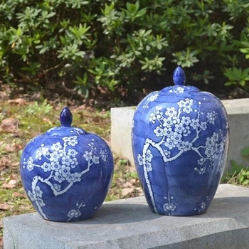 Kinijos Namų Apdailos Mėlynos Ir Baltos spalvos Porceliano, Vaško Moliūgas Puodą Slyvų Žiedų Modelio Porceliano Dekoravimo Puodą Keramikos jar
