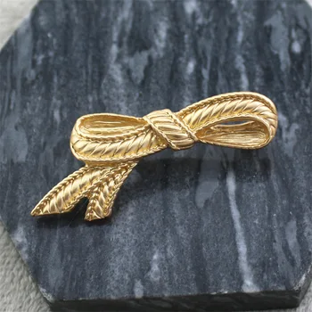 Korėjos Vintage Mados Aukso Spalvos Bowknot Sagė Pin Moterims, Elegantiškas Twist Formos Sagės Papuošalai, Drabužiai, Aksesuarai