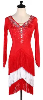 lotynų šokių konkurencijos suknelės moterims, samba tango, rumba lotynų šokių suknelė pakraštyje raudona balta lq137
