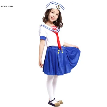 M-XL Baltos ir Mėlynos Vaikų Mergaičių Halloween Sailor Kostiumai Vaikams karinio jūrų Laivyno Cosplay Karnavalas Puras Etape žaisti Maskuotis Šalis suknelė