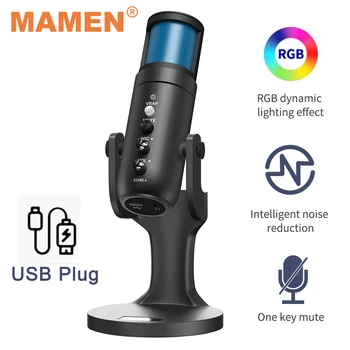 MAMEN-RGB Dynamic Light USB Mikrofonas Kompiuterio, Nešiojamojo kompiuterio, Mobiliojo Telefono, PS4, Video Žaidimų, Live Transliacijos, Karaoke