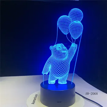 Mažai Lokys Balionas Šviesos 3D LED Naktiniai Miego Dekoro Vaizdo Animacinių filmų Stalo Lempos USB 7 Spalvų Rungtynių Už naktinė lempa Dovanos AW-2068