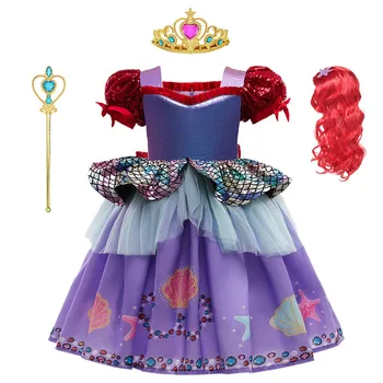 Mergaitė Princesė Suknelė Undinė Mergina Ariel Dress Helovinas Fancy Kostiumai Vaikams, Karnavaliniai Gimtadienio Drabužius Vasaros Dress Up