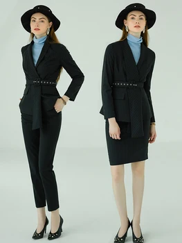 moteriški office kostiumai nustatyti profesinės moterų verslo lady kostiumas plius dydis juodas dryžuotas švarkas ziajać individualų užsakymą 2019 nemokama laivas