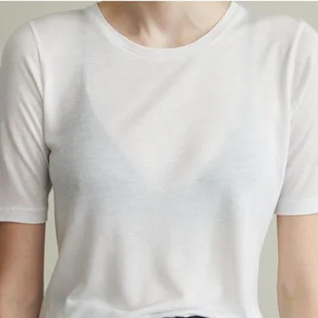 Moterys Šiek tiek Skaidrus T-shirt Naujas 2022 Paprastu būdu Plonas Tees trumparankoviai O-kaklo Moterų Viršų