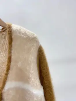 Moterų Pūkuotas Megztinis Spalvų Kratinys Vieną Krūtinėmis V-Kaklo, Rudenį, Žiemą Naujas 2021 Megzti Megztinis moterims