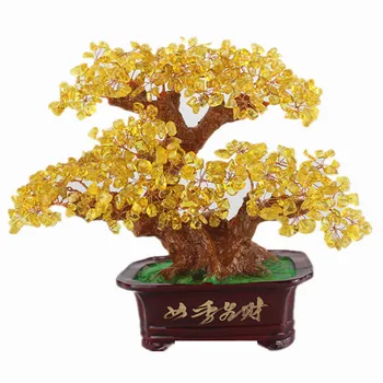 Natūralus geltonas kristalas turtingas medis laimingas medis atidarymo dovana home TV spintelė dekoratyvinių menų ir amatų, Gydymo