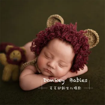 Naujagimio Liūtas variklio Dangčio skrybėlę Baby girl berniukas variklio dangčio Naujagimių gyvūnų skrybėlę fotografijos rekvizitai