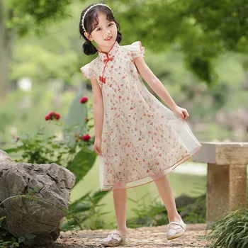 Naujas Atvyko Gimtadienio Princesė Šalis Suknelės Vasaros Bamblys Vaikams Drabužių Kinų Stiliaus Fėja Gėlių Spausdinti Cheongsam