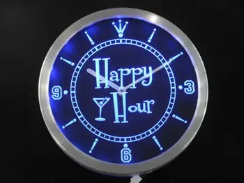 nc0340 Happy Hour Baras, Alaus Stiklo Neoninės Šviesos Ženklai LED Sieninis Laikrodis