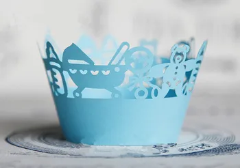 Nemokamas Pristatymas nėrinių cupcake wrapper popierinių keksiukų tortas taurės kaušelių įdėklais vestuvių įpakavimo dekoravimo reikmenys blue bear kūdikiui buteliuko