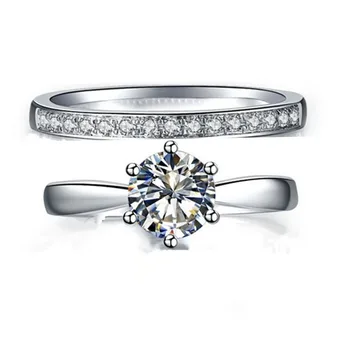 Nuotakos Nustatyti Žiedas 1Ct D VVS1 Diamond Sužadėtuvių Žiedai Rinkinys Moterims, Platinos 950 Juostos Žiedas Moterų Papuošalai