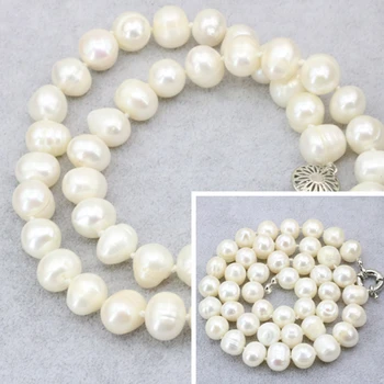 Pakabukai gamtos 8-9mm balta gėlo vandens dirbtiniu būdu išauginti gija perlų karoliai karoliukai moterų grandinės choker elegantiškas papuošalai 18inch B3186