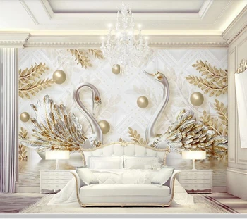 Papel de parede 3d stereo swan lapų vandens grūdų papuošalai tapetai, freskos,gyvenimo rooml tv wall miegamojo sienos dokumentų namų dekoro