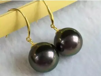 Pora su 9-10mm gamtos pietų jūros originali apvalios juoda žalia perlų auskarai 18k
