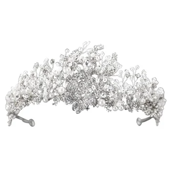 Rafinuota Prabanga kalnų krištolas Karūna rankų mezgimo Gėlių ekrano užsklandą Papuošti Perlas Vestuvių Hairwear Princesė Papuošalų NA