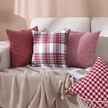 Raudona mozaikos pledas houndstooth sofa dekoratyvinė pagalvėlė padengti 3D neklijuotinė blokuoti pagalvę padengti geometrinis žakardo thicked užvalkalas