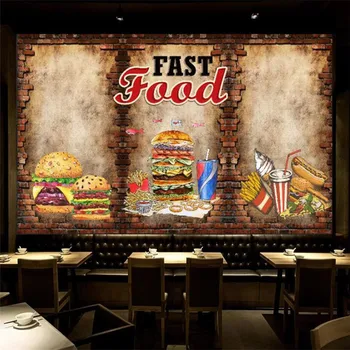 Retro plytų sienos, greito maisto restoranas, užkandžių baras prie sienos papel de parede 3D Burger shop apdaila sienų tapetai papel tapiz