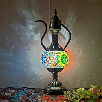 Retro Turkijos Mozaika, Stiklo Stalo Naktiniai Staleliai, Lempa Led Šviestuvai, Miegamojo Deco Senovinių Stalo Lempos Stalo Puošmena-Lova Šviesos