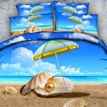 Royal Lino Šaltinis 4 Dalių Vienam Nustatyti Golden Pearl Beach Lobis 3d vasaros tema lova komplektas su 3d Lova Padengti paklode Komplektas