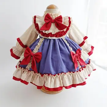 Rudenį Baby Girl drabužiai ispanijos Lolita Princess Dress Lankas nėrinių Susiuvimo kamuolys suknelė gimtadienio Velykų suknelė mergaitėms Y3486