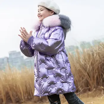Rusija žiemos naujas didelis nekilnojamojo kailių apykaklės žemyn striukės vaikams tirštėti prekės ženklo žemyn paltai mergaitėms parker paauglių viršutiniai drabužiai viršūnes ws1798