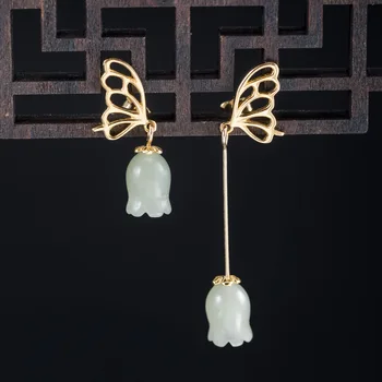 S925 Sterlingas sidabro Hetian jade bell orchidėja auskarai moterų 2020 m. naujų ins banga retro stiliaus Kinijos aukso auskarai 