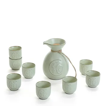 Sake Vyno Rinkinys Keramikos Vyno Kolbą Japonų Stiliaus Vyno Puodą Sake Taurės Namų ūkių Smulkūs Vyno Puodą degtinės dovanų rinkinys vyrams