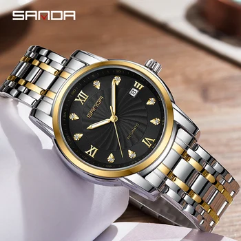 SANDA Verslo Automatinis Laikrodis Vyrams, Diamond Dial 30M atsparus Vandeniui Data Nerūdijančio Plieno Vyrų Mechaniniai Laikrodžiai Reloj hombre