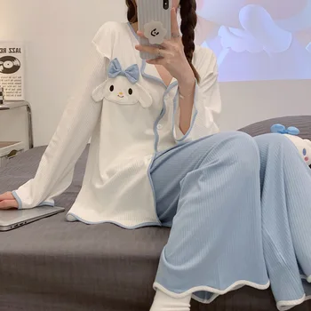 Sanrios Cinnamoroll Kawaii Anime ir Animacinių filmų moterų po gimdymo medvilnės Pižama Nustatyti Reguliuojamas juostos motinystės slaugos homewear