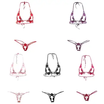 Sexy liemenėlė trumpikės Erotinis apatinis trikotažas nustatyti, siuvinėjimo, spausdinimo Tuščiaviduriai Atvira tarpkojo nėriniai-Ultra plonas, moteriškas apatinis trikotažas, Seksualus Perspektyvos Bikini Rinkiniai