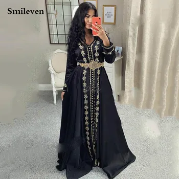 Smileven Juoda Maroko Kaftan Oficialią Vakaro Suknelės Vadovas Kristalų Arabų Musulmonų Ypatinga Proga Suknelės Pagal Užsakymą