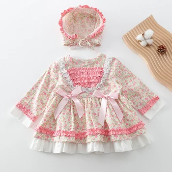 Suknelė Baby Girl Pavasarį, Rudenį Kūdikių Drabužiai Gėlių Reljefiniai Princesė Suknelė Mielas Pyplys Naujagimių Mergina Birthday Party Dress + Hat