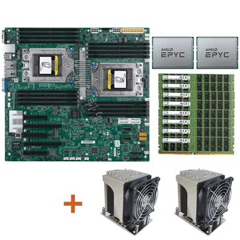 Supermicro h11dsi-nt Plokštė, 2x AMD epyc 7601 CPU,+8x 32GB 2666MHz RAM + 2x CPU aušintuvas