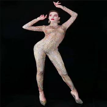 T61 Seksualus moterų kalnų krištolas leotard dainininkas atlikti dėvėti etape kostiumas deimantų jumpsuit 3D spausdinimo triko apranga, šokių suknelė