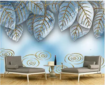 užsakymą bet kokio dydžio freska ant sienos tapetai, 3d prabanga emalio spalva mėlyna lapai namų dekoro foto Tapetų ritinių kambarys