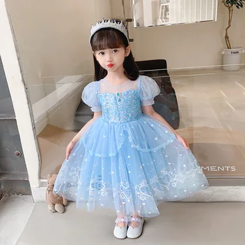 Vaikai 3-10Years Cosplay Princesė Dress Kostiumai Mergaitėms 2023 naujieji Metai Šalis Gimtadienio Vestidos Nėrinių China Sluoksniuotos Rankovėmis Kristalų
