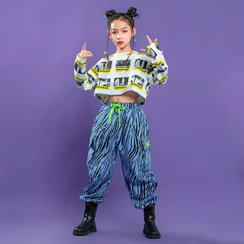 Vaikas Hip-Hop Drabužiai, Spausdinimo Pasėlių Top ilgomis Rankovėmis Marškinėliai Zebra Streetwear Taktinis Krovinių Kelnės Mergaitėms Džiazo Šokio Kostiumų Drabužiai