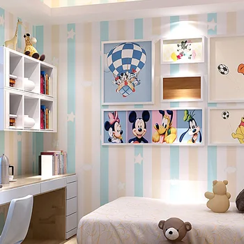 Vaikų kambarys Princesė Kambarys ne austinių apmušalų mėlyna rožinė vertikali juostelė miegamasis berniukas mergaitė kambarys cartoon tapetai