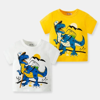 Vasaros naują stilių vaikų marškinėliai animacinių filmų dinozaurų viršuje vyriški trumpi rankovėmis medvilnės drabužius megztinis apvalios kaklo