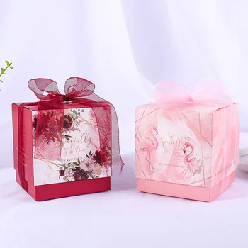 vestuvių, gimtadienio saldainių dėžutė Su Kaspinu Flamingo popierinės pakuotės gėlių, dovanų dėžutėje boite dragees mariage картон упаковка для мыла