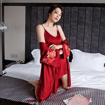 Vestuvių suknelė nauja Kinų stiliaus rytą suknelė išskirtinį siuvinėjimo pižamą nuotaka seksualus chalatas, pižama prarasti pijamas moterims
